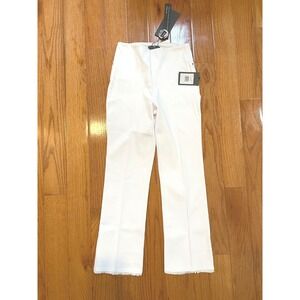 Lysse Denim Pants Women's XS White Cotton Stretch Fringe Hem Coastal Chic Luxury